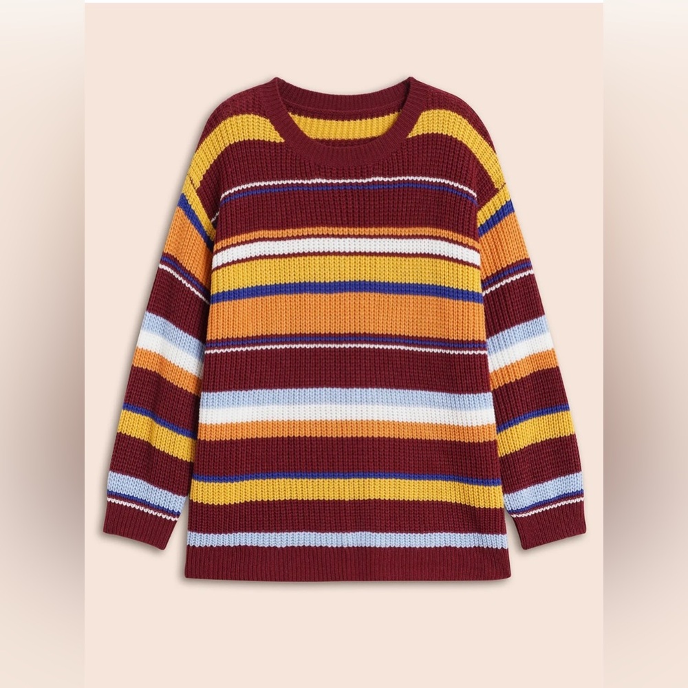 BLOOMCHIC‎ Womens Striped Knit Sweater Burgundy Yellow Blue Orange Size 18-20